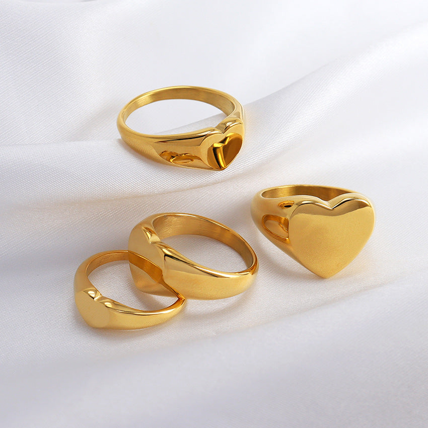 Wholesale Stainless Steel Gilded Wide Face Vertical Grain Cowhorn Bag Texture Ring